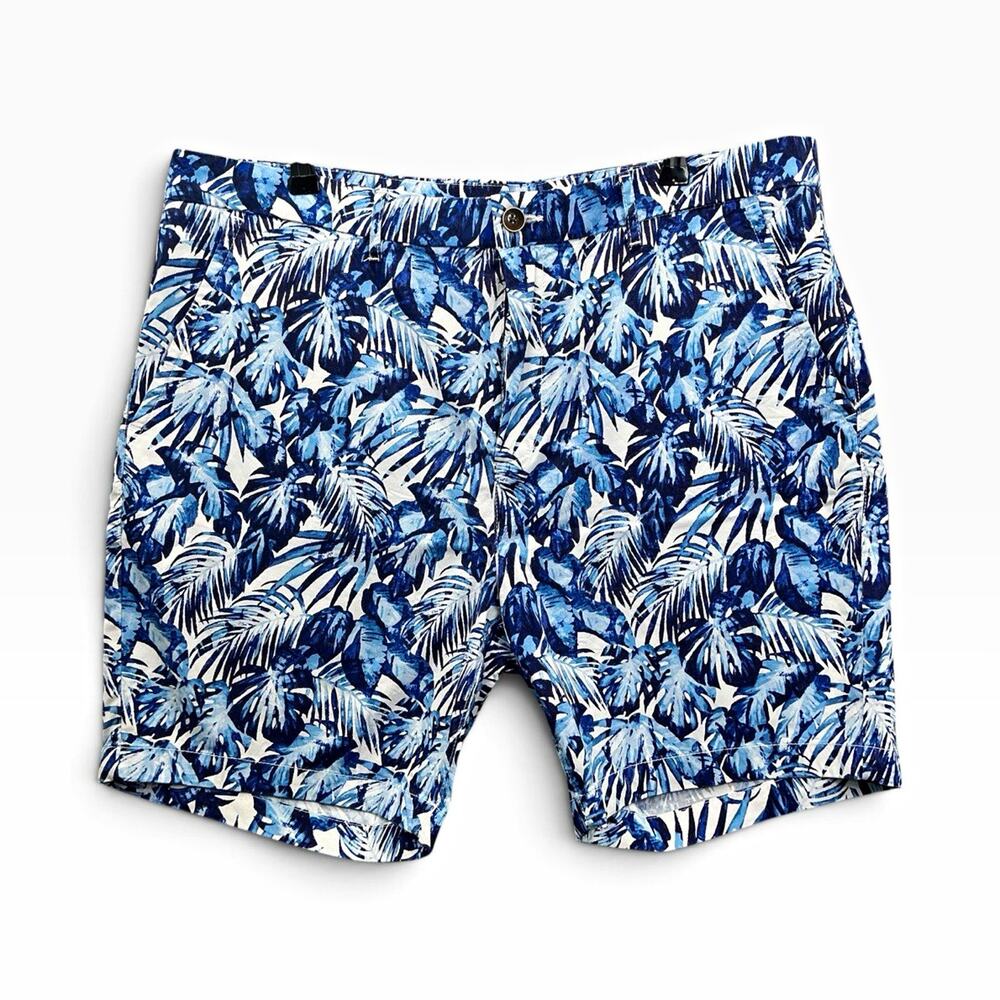 Caribbean Men's Chino Shorts Tropical Floral Print Flat Front Button Pockets